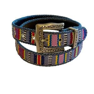 Elite Western Belt Womens Large Blue Multicolor Boho Striped Embroidered Cowgirl